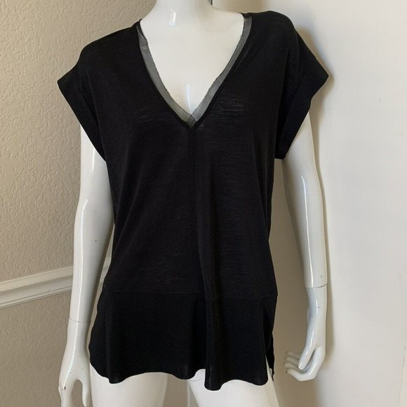 Women's Zara Collection Black Viscose Deep V-Neck Cap Sleeve Top Size 5 - Picture 1 of 5